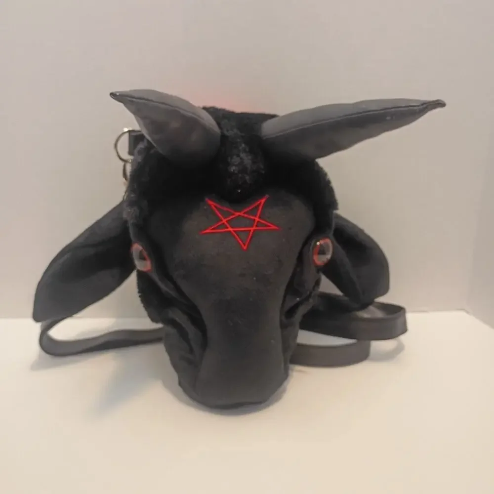 Kreepsville 666 Baphomet Goat Plush Head Backpack Crossbody Bag Black Goth